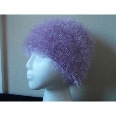 Hand knitted elegant fuzzy beanie/hat  sparkly lavender  eb-54888296